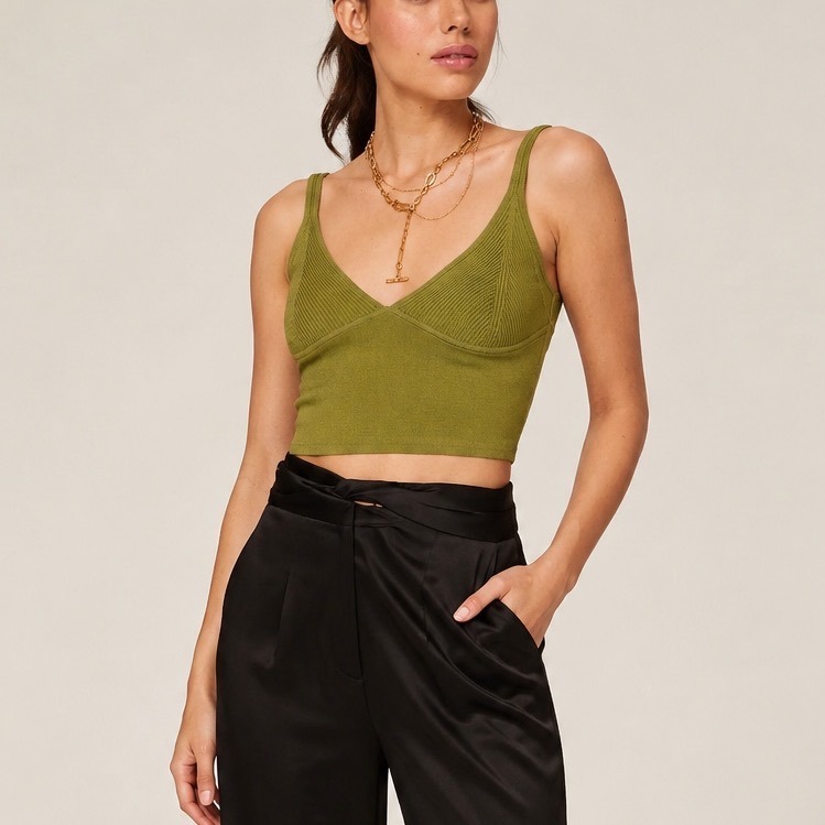 Jonathan Simkhai Lana Knit Bustier Tank Womens Medium Green Sleeveless Chic
